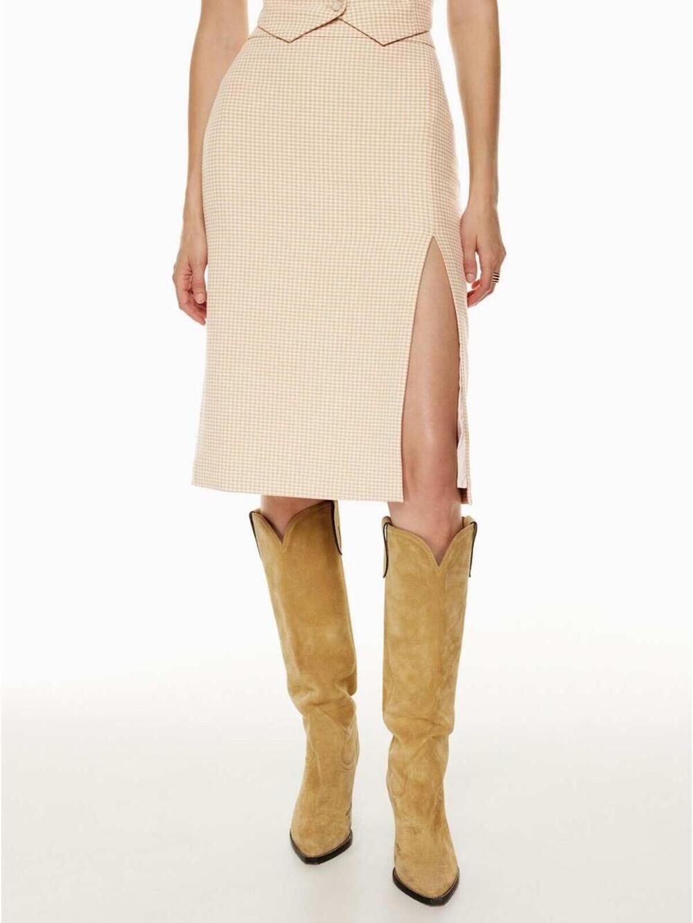 Aritzia Wilfred Patio Midi Skirt - Checkered Tan - 10 - Picture 2 of 9